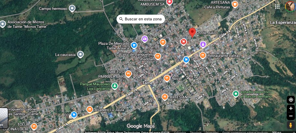 Ubicación del barrio 20 de Julio en Tame, Arauca — lugar donde ocurrió el feminicidio